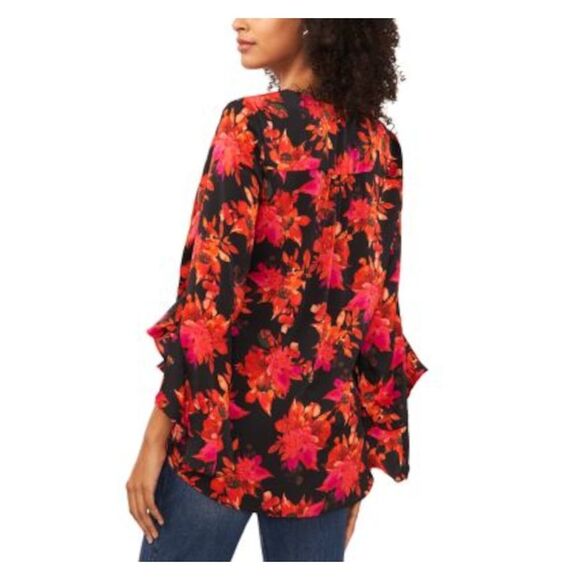 VINCE CAMUTO Womens Black Crossover Front Hi-lo Hem Long Sleeve V Neck Top M - Picture 2 of 3